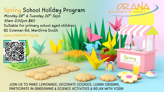 lemonade stand, cookies, origami cranes and flower patch